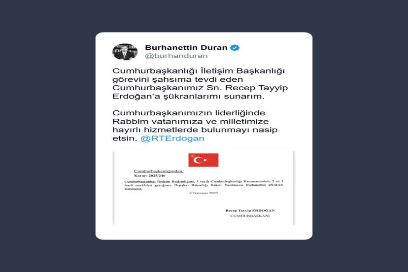 Burhanettin Duran, Cumhurbaşkanlığı İletişim Başkanlığına atandı