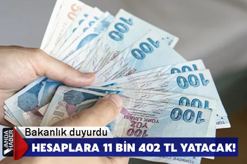 Bakanlık duyurdu: Hesaplara 11 bin 402 TL yatacak!