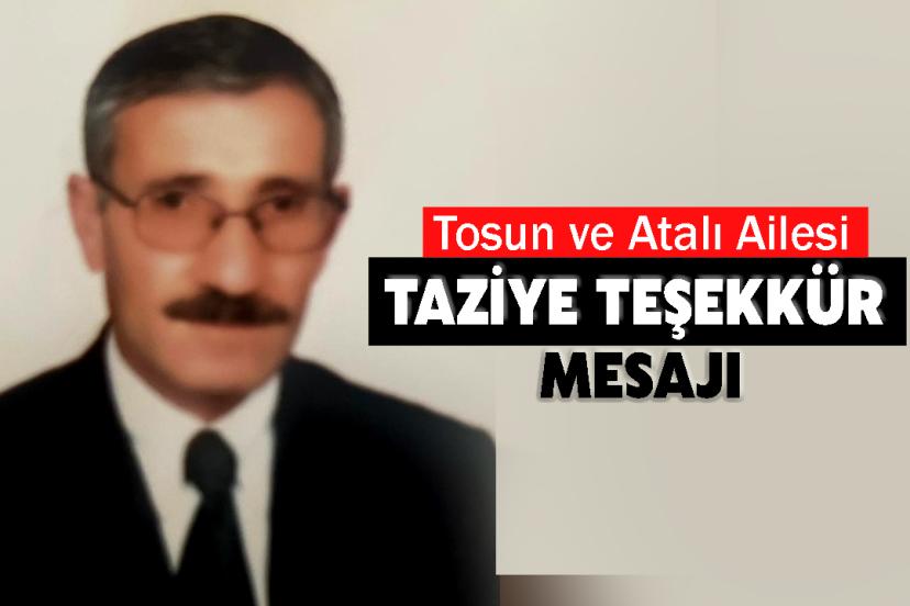 Tosun ve Atalı Ailesi Taziye Teşekkür Mesajı