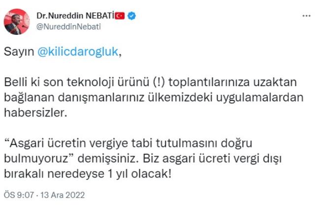 Bakan Nebati, Kılıçdaroğlu'nun asgari ücretle ilgili sözlerini tiye aldı: Biz bunu yapalı neredeyse 1 yıl olacak