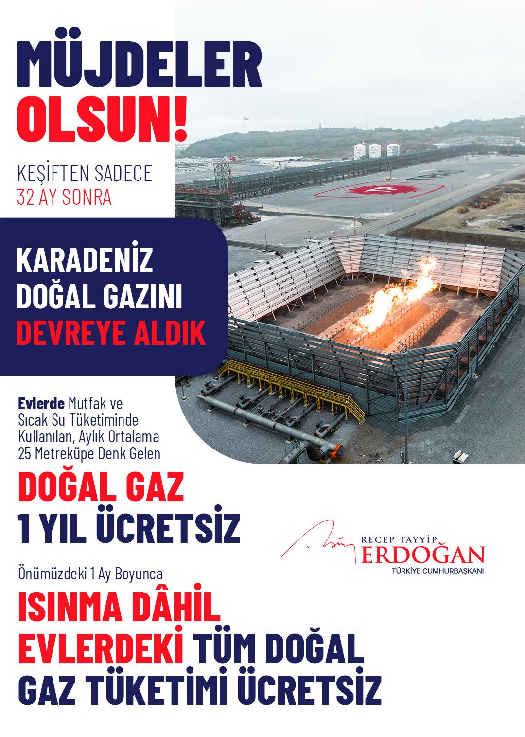 Erdoğan beklenen müjdeleri duyurdu: Doğal gaz bir yıl ücretsiz!