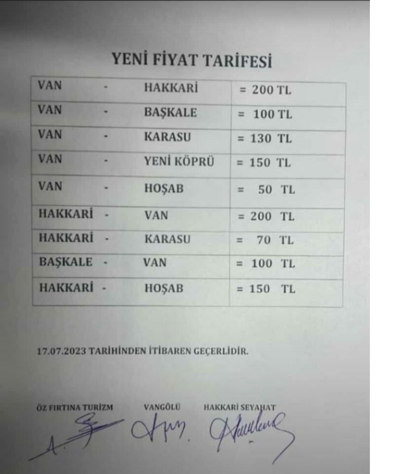 Hakkari Van arası yolcu minibüslerine zam