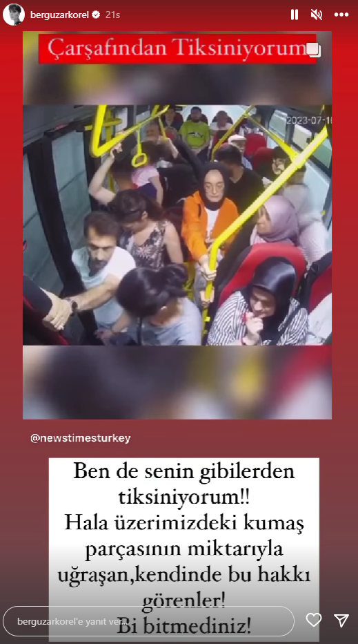 Bergüzar Korel'den çarşaflı gence hakaret eden kadına sert tepki: Ben de senden tiksiniyorum