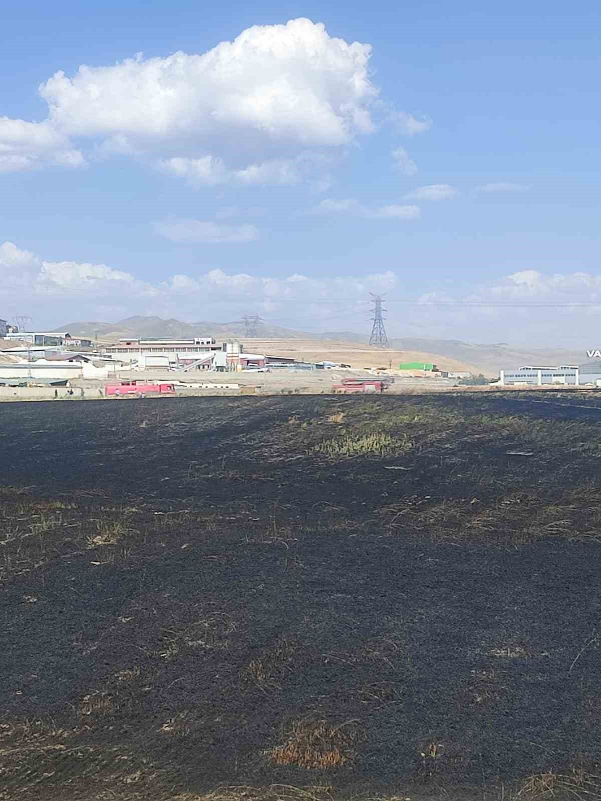 Buğday tarlası alev alev yandı