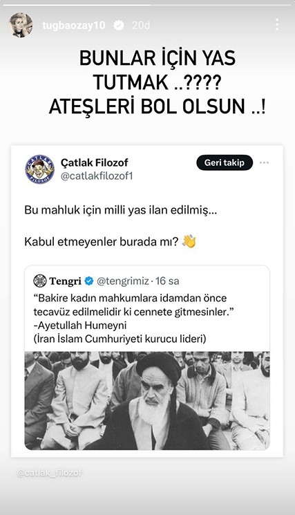 Manken Tuğba Özay'dan milli yas kararına tepki: Ateşleri bol olsun