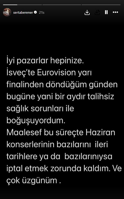 Haziran ayındaki konserlerini bir bir iptal eden Sertab Erener: Bir aydır sağlık sorunlarıyla boğuşuyordum