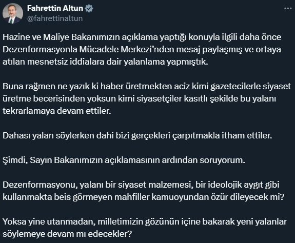 Hazine ve Maliye Bakanı Şimşek: İstifa etmedim, dolaşıma koyulan senaryolar doğru değil