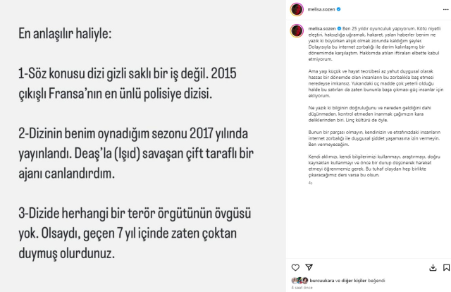 Fransız dizisindeki rolüyle tepki çeken Melisa Sözen, eleştirilere sessiz kalmadı