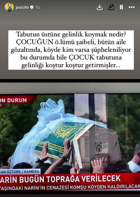 Ünlü isimlerden, Narin'in tabutuna gelinlik örtülmesine tepki: Gelinlik değil önlük konulmalı