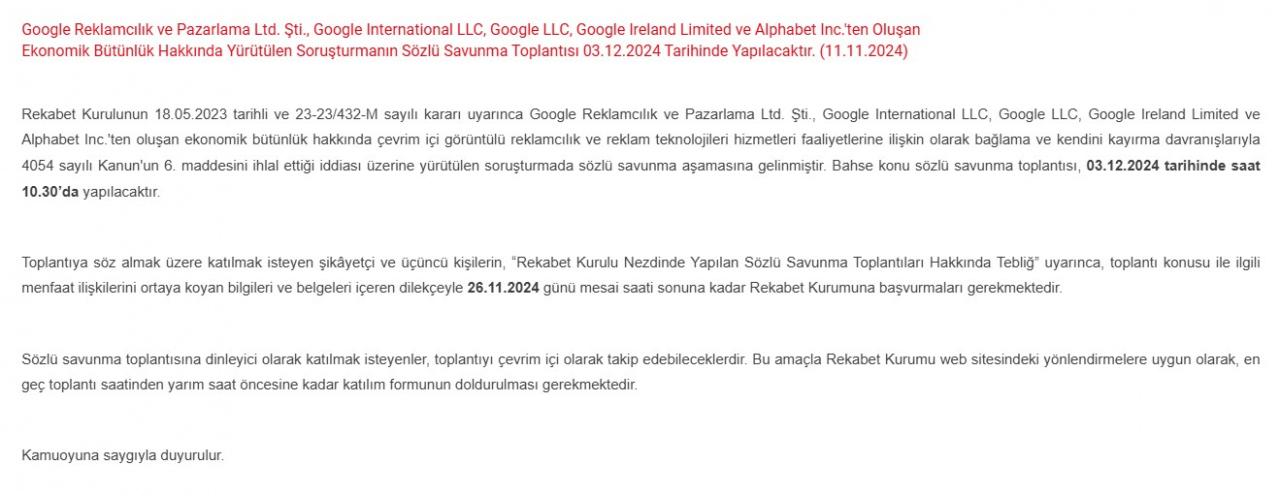 Rekabet Kurumu’ndan Google'a Soruşturma!